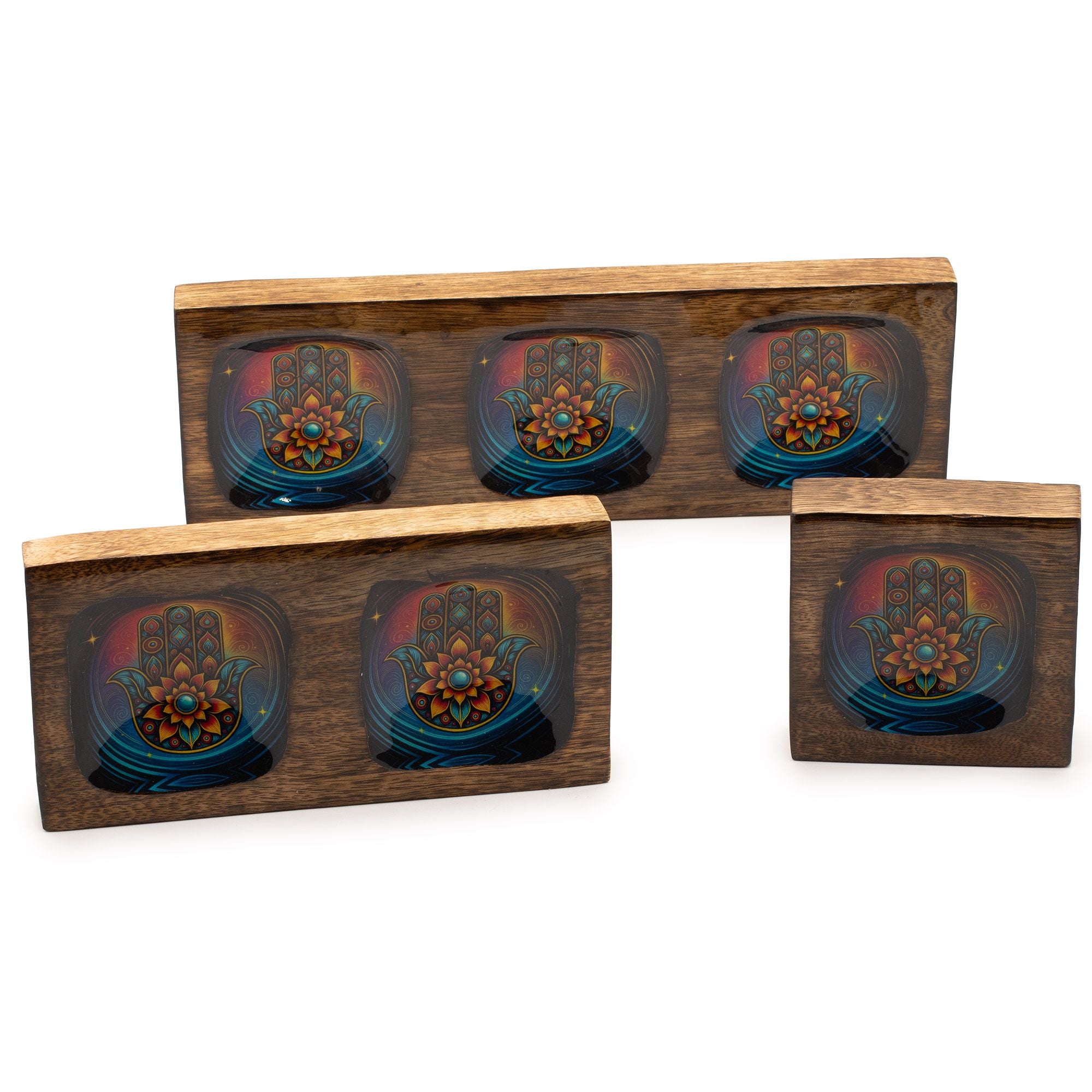Med Enamelled Mango Tray Set - Hamsa