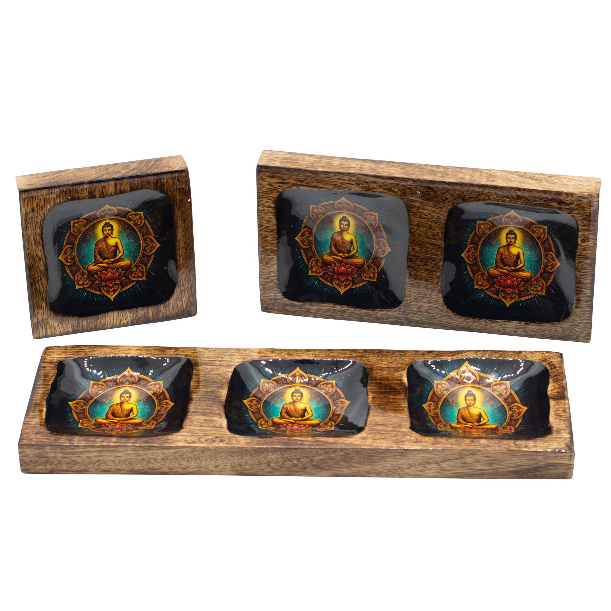 Lrg Enamelled Mango Tray Set - Buddha