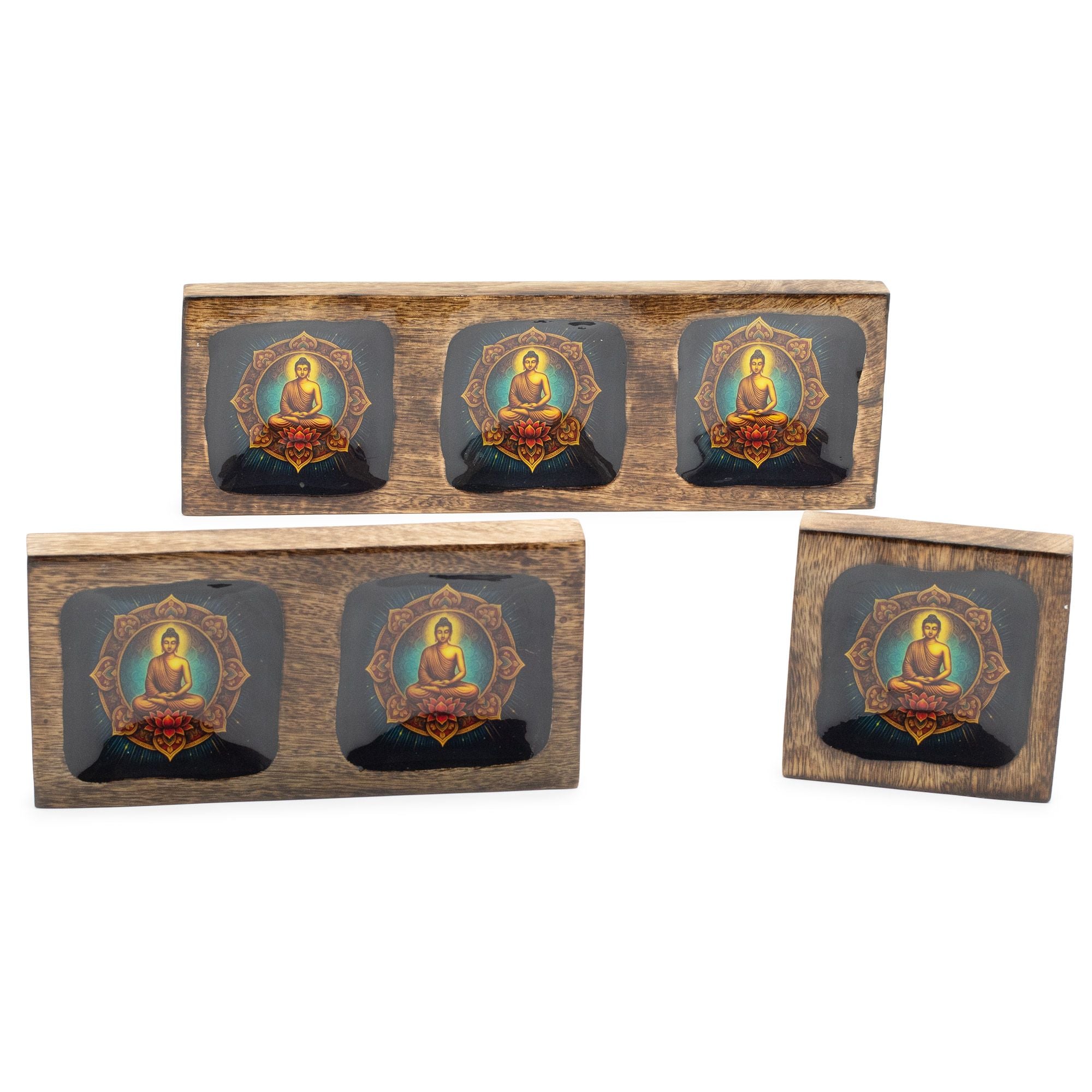 Lrg Enamelled Mango Tray Set - Buddha