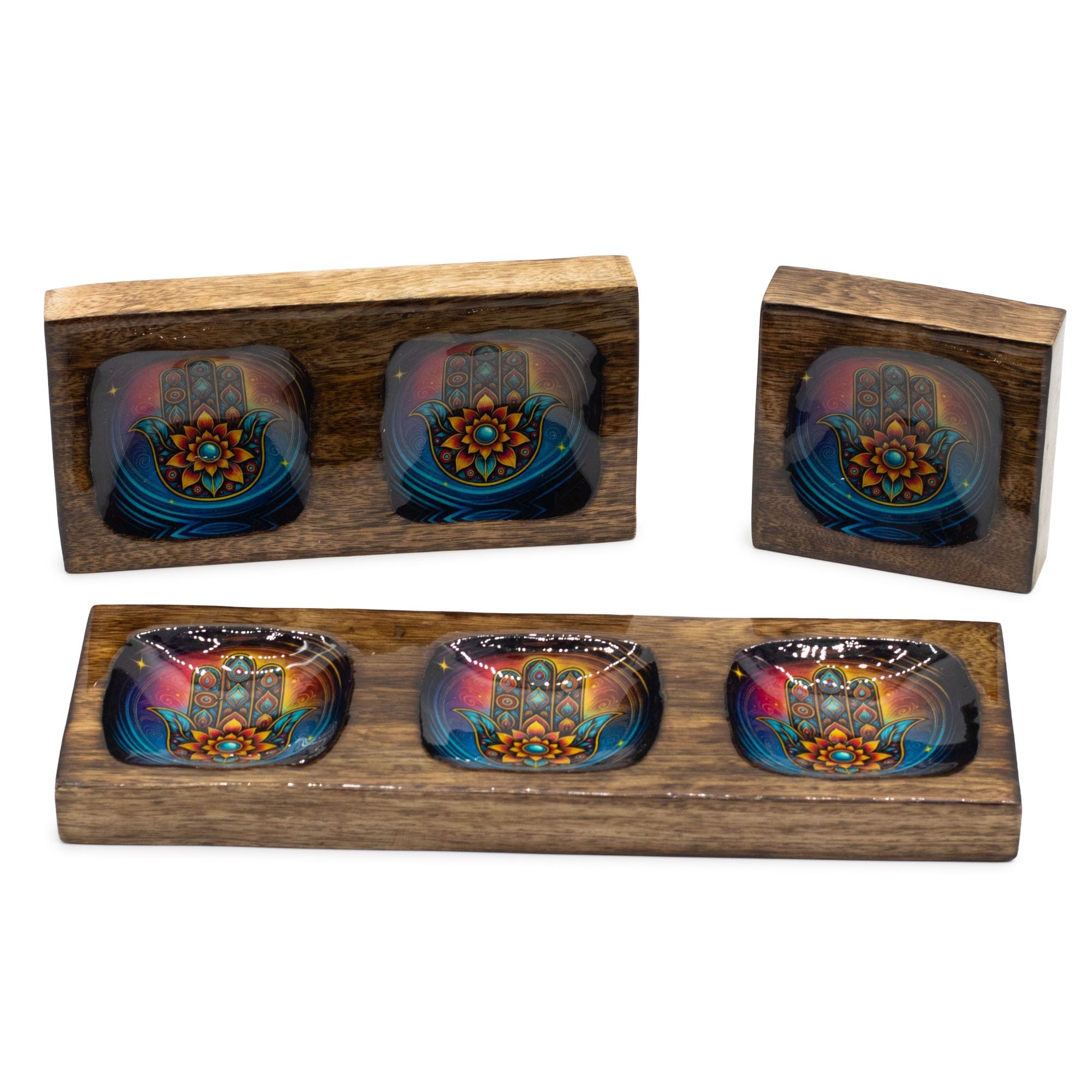 Med Enamelled Mango Tray Set - Hamsa